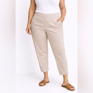 Renuar Size 16 Beige White Print Ankle Pants Stretch Slim Career Work